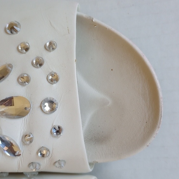 Tory Burch Brae Rhinestone Leather Slide Sandals 7 White